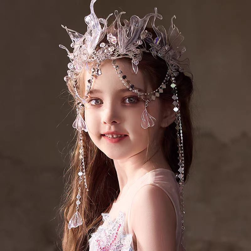 Jill Girl High-end Crown Mermaid Hair Accessories Birthday Piano Tassel Headband W024