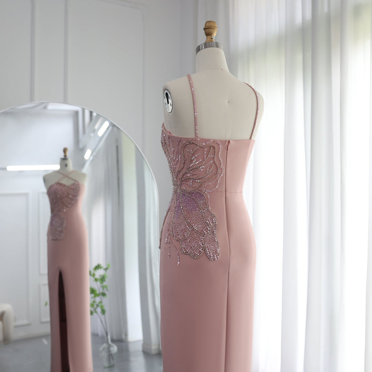 Dreamy Vow Arabic Crisscross Straps Pink Evening Dress 2023 Luxury Butterfly Beaded Slit Dubai Women Wedding Party Gowns 476